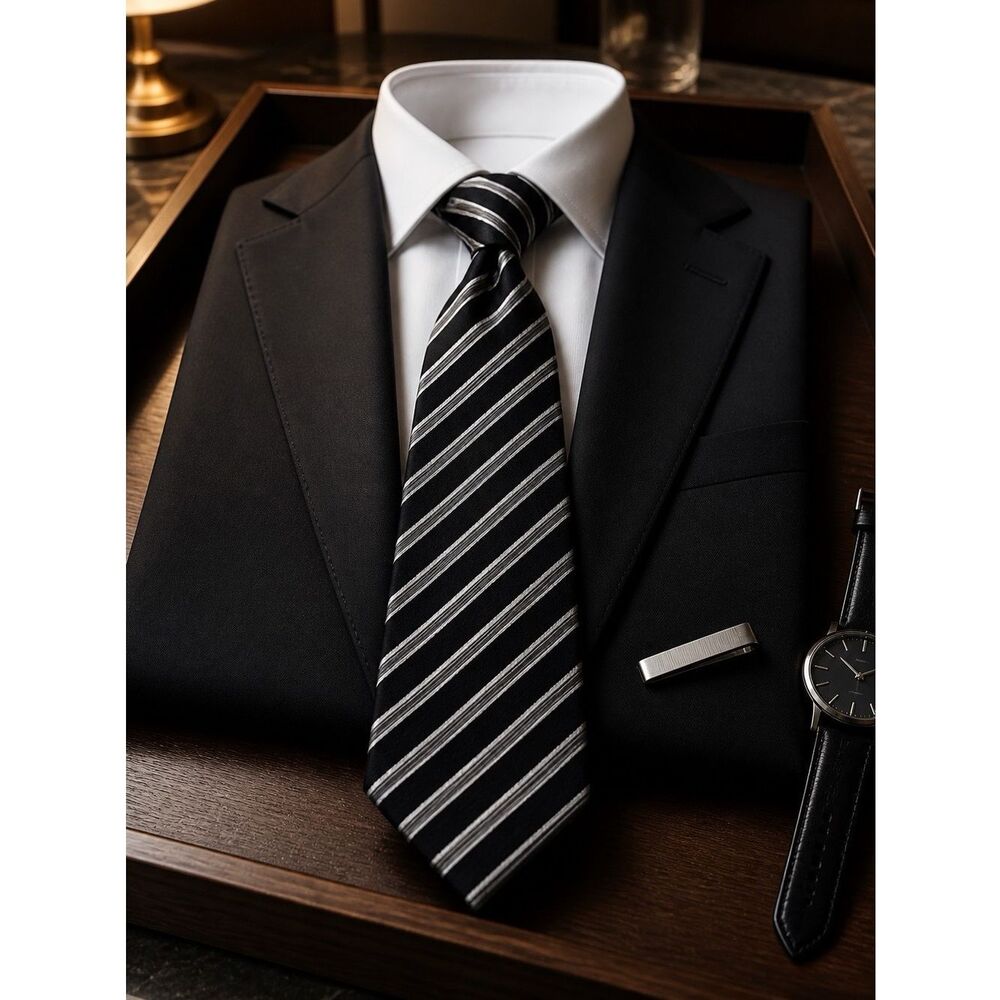 Club Room Black and White Striped Tie